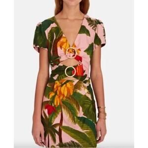 Farm Rio Pink Cocoa Forest Cut Out Mini Dress Size Large